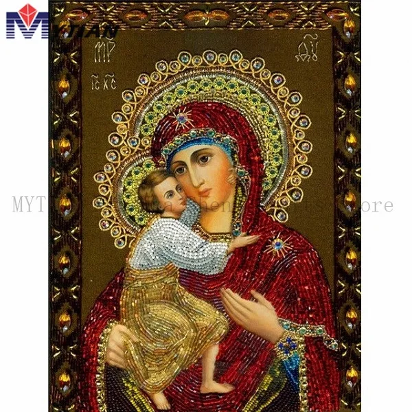 Бескаркасная Алмазная картина Девы Марии, Иисуса, настенная живопись, религиозная живопись, Мадонна с ребенком, сделай сам, алмазная вышивка, ручная работа - Цвет: 18090316E