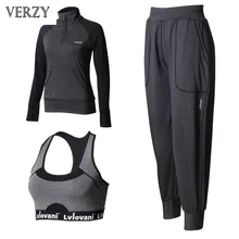 Черный Спортивная одежда Для женщин Фитнес Йога набор бег Костюмы Лидер продаж куртка с длинными рукавами 3 шт. дышащий спортивный бюстгальтер pad открытый