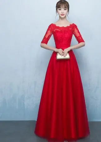 Красный Robe demoiselle d'honneur, Новое кружевное платье с половиной рукава Lina XL, красный, тёмно-голубое платье подружки невесты с длинными vestidos para boda invitadas - Цвет: Красный