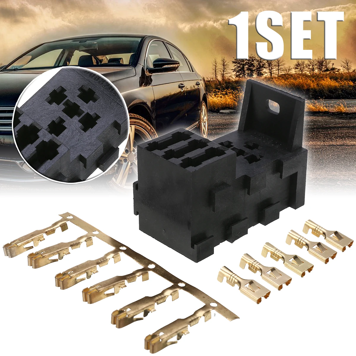 Single Relay & 3 Fuse Slots Base with Terminals Kit Relay & 3 Fuse Base Kit 4&5 PIN Flasher Relay ATO Fuses Holder Socket Box