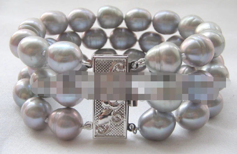 

Hot sell ->@@ 0749 3row natural gray baroque freshwater pearl bracelet -Top quality free shipping