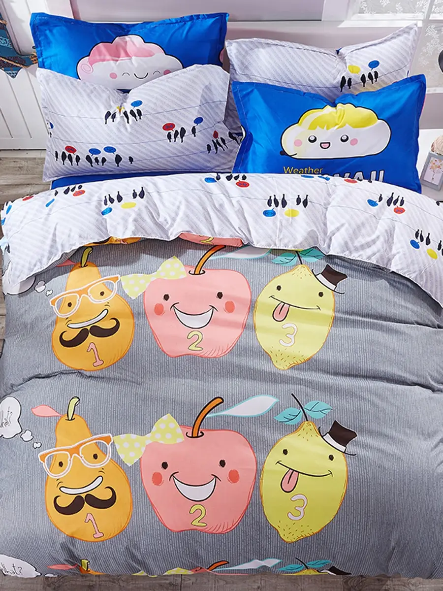 

4Pcs Bedding Set Cute Cartoon Fruits Comfortable Quilt Set
