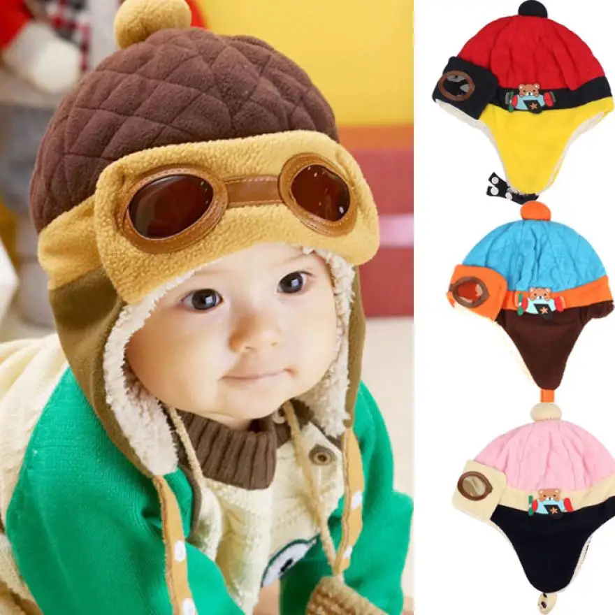 

2019 Fashion Baby Winter Warm Cap Hat Beanie Pilot Crochet Earflap Hats newborn prop outfit toucas para bebe For 10 to 48 Months