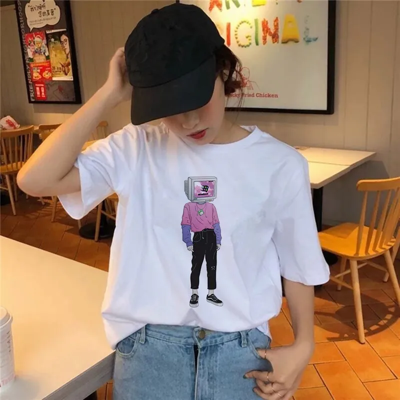 Vaporwave Футболка Harajuku Ulzzang Tumblr Женская футболка Летняя забавная с эстетическим