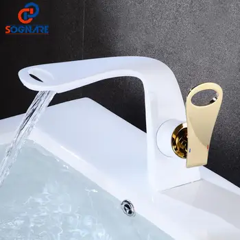 Sognare Contemporary Bathroom Basin Sink Faucet White Deck Mounted Bath Faucets Brass Mixer Tap Hot Cold Water Crane Griferia Buy At The Price Of 65 99 In Aliexpress Com Imall Com