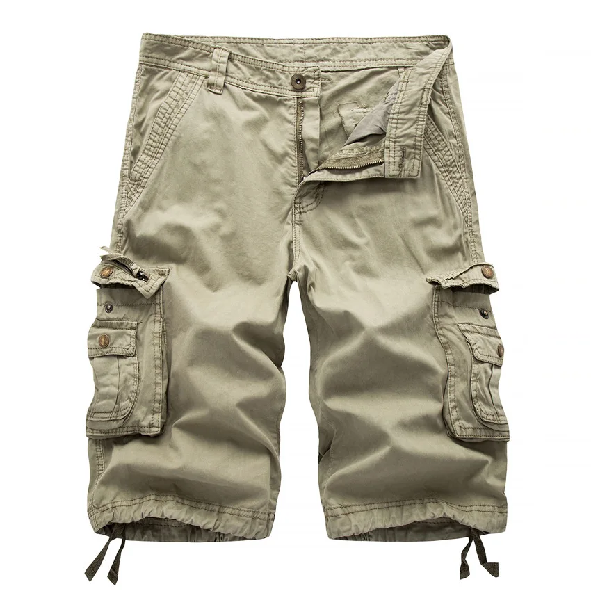 

2017 Mens Cargo Shorts Summer Style army green Casual trousers Overalls male Loose Multi-Pocket Shorts big pockets decoration 38