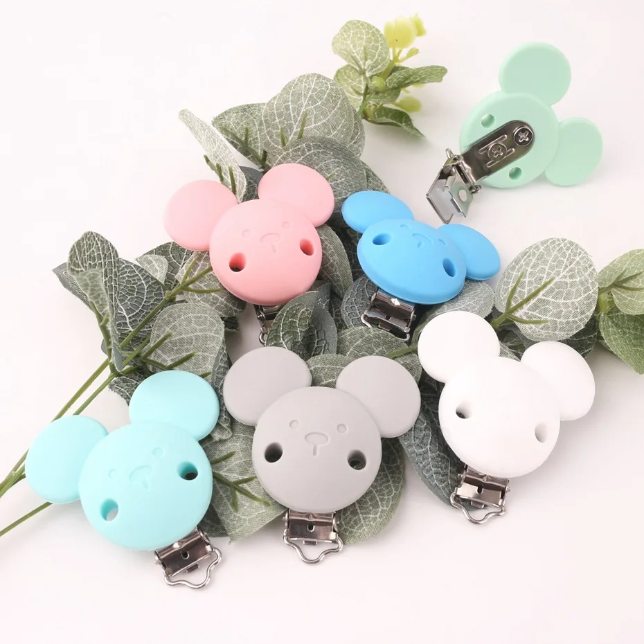 

CHEWELRY 1PC Silicone Holder For Nipples Baby Teether Pacifier Clip Bear Mouse Rodent Silicone Teether Dummy Chain Clips Teether