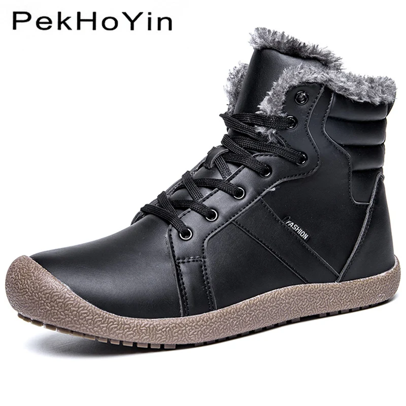

High Top Winter Warm Leather Men Boots Shoes Fashion Sneakers Footwear Luxury Male Snow Shoes Black Outdoor Rubber Ankle Boots