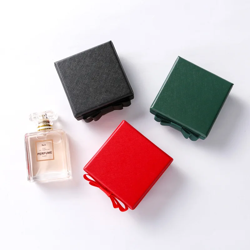 

8.3x8.3x3.5cm 5pcs Black Red Green Jewlery Display Packaging Paper Earring Box Bow Decoration Bracelet Display Case Organizer