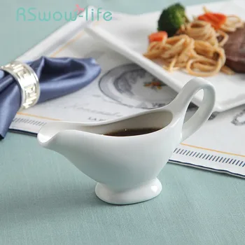 

Creative White Ceramic Gravy Boats Steak Gravy Boats Condimentos Conteiner Hotel Tableware For Kitchen Supplies