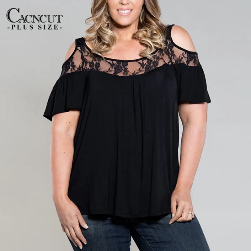 

2019 Big Size Women tops Short Sleeve sexy Lace off shoulder top Casual Plus Size T-shirt Women Clothing L-6XL free shipping