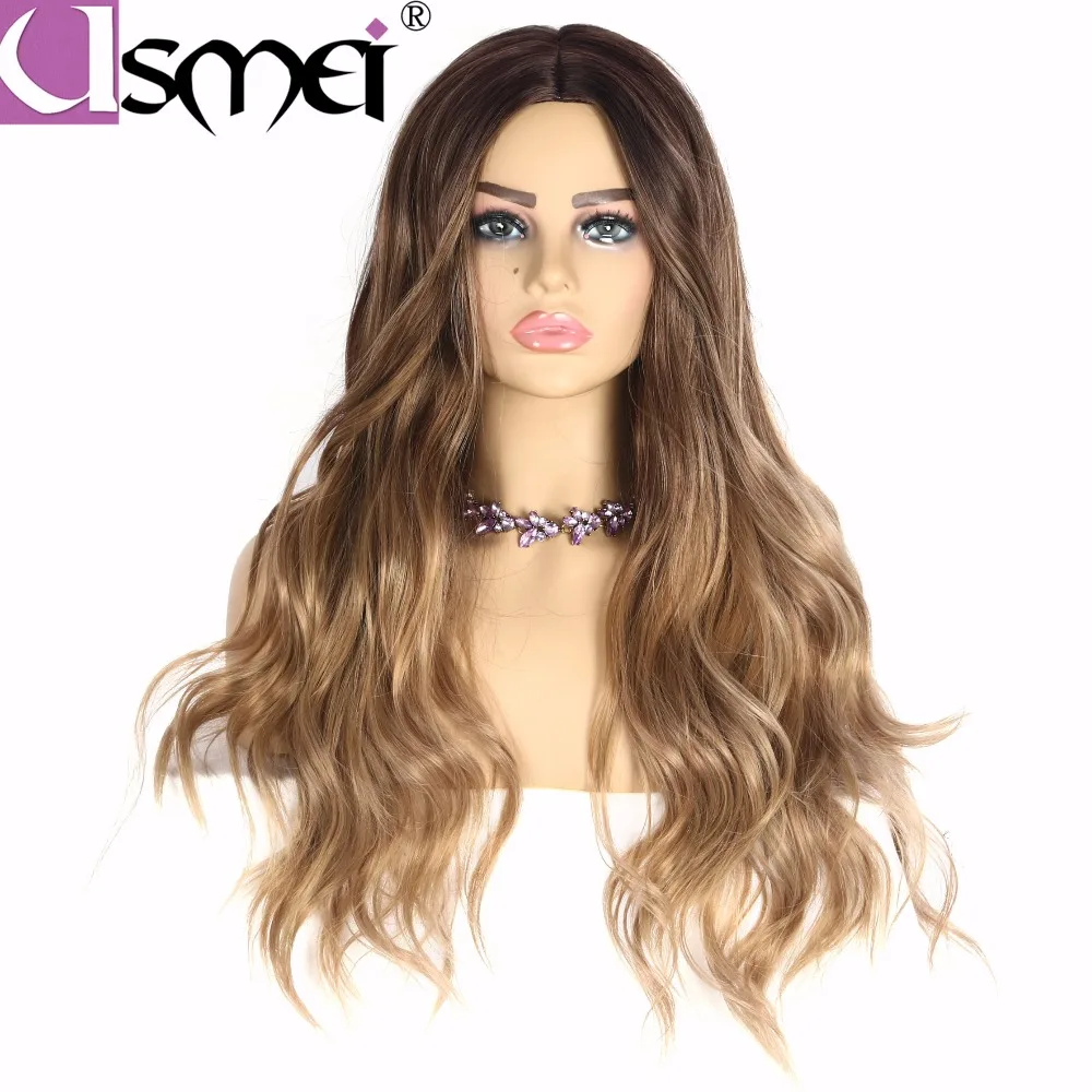 Offerte USMEI ondulate Lunghe parrucche cosplay per le donne 26 pollici parrucca sintetica Bionda Marrone Nero Rosa falso dei capelli per scegliere 7 colori dei capelli Ombre