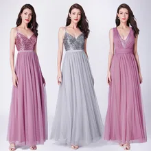 Длинное платье для выпускного вечера EP07455OD элегантное Тюлевое свадебное платье трапециевидной формы с v-образным вырезом и блестками Vestidos De Fiesta Elegantes Largos