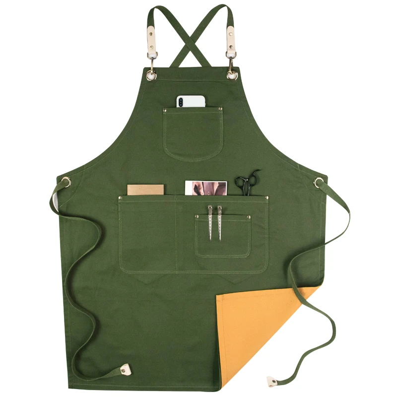  Double Sides Apron Genuine Leather Belt Cotton Barber Kitchen Chef Apron With Pocket Two Colour Wor - 32990828168