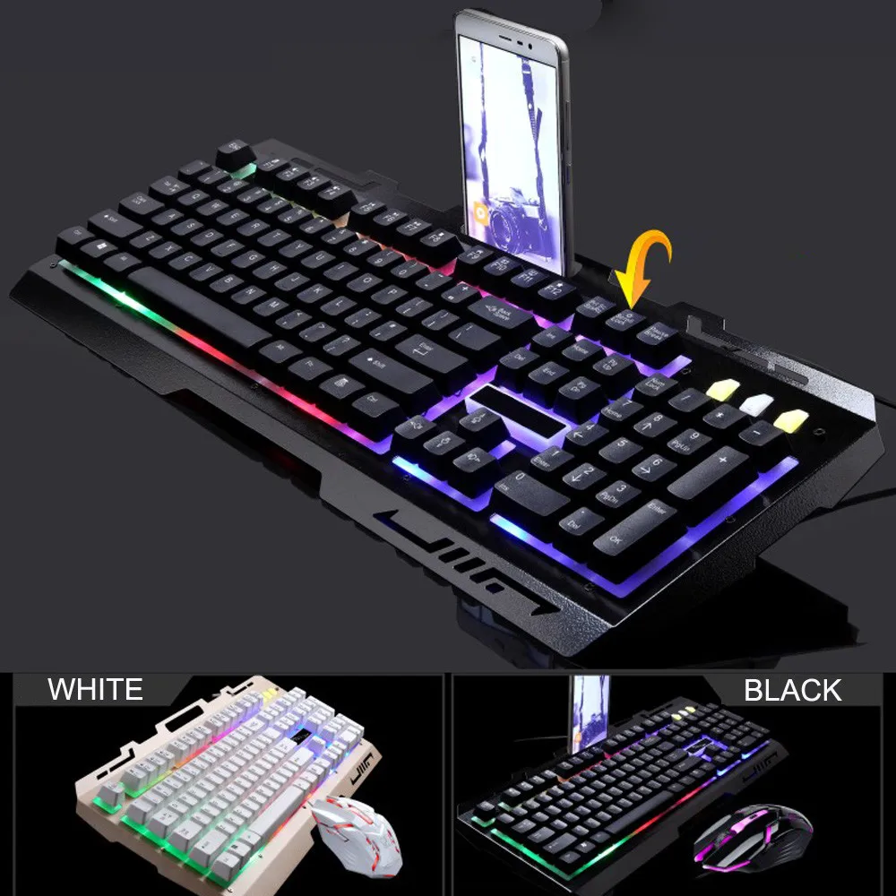 

Cool Charming Flash LED Rainbow Color Backlight Gaming Game USB Wired Keyboard Mouse Set LOL
