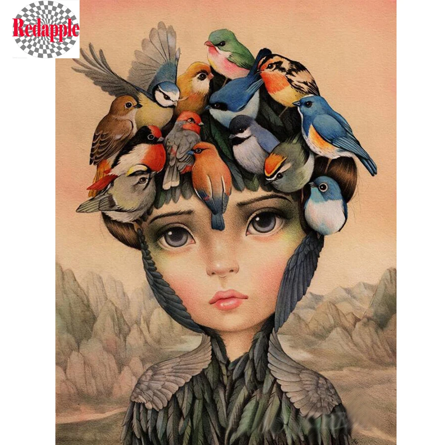 

cross stitch sets of novelty diamond painting full square diamond embroidery birds on girl hand painting mosaic new arrivals art