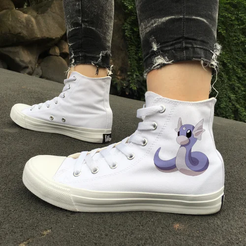 Вэнь дизайн холщовая спортивная обувь аниме Покемон Dratini черный белый высокие женские мужские Скейтбординг уличные кроссовки плимсоллы - Цвет: white