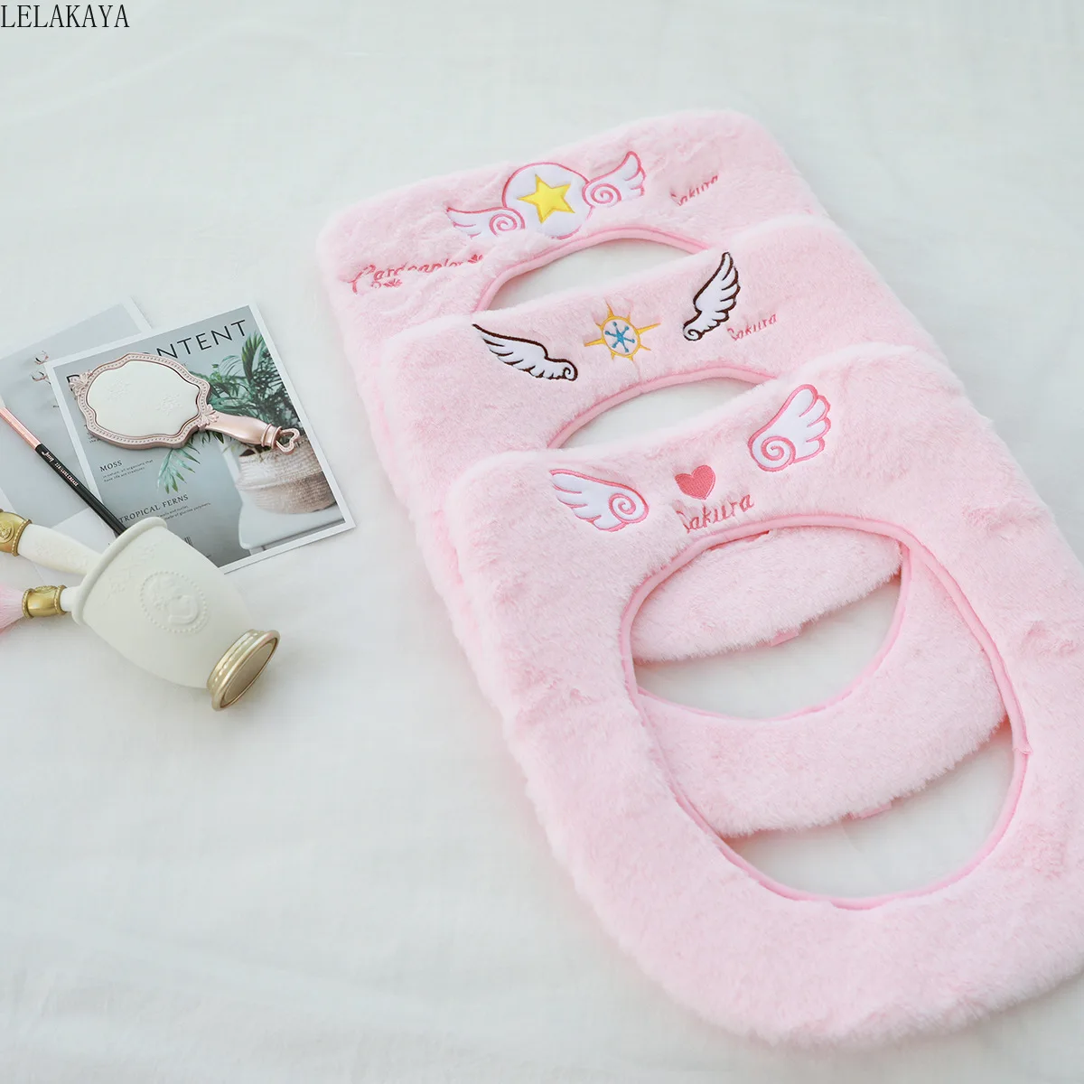 

New Plush Card Captor Sakura Anime Soft Stuffed Magic Wand Stick Printed Winter Toilet Seats Cover Autumn and Winter Warm Doll