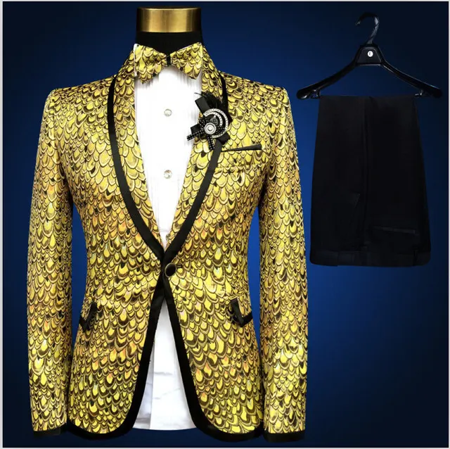 NUOVO di Marca Degli Uomini Vestiti Oro Argento Giallo Giacche Vestito