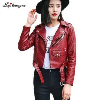 

Women's Spring Pu Leather Jacket Fashion Bright Colors Black Motorcycle Coat Short Faux Leather Biker Jacket Soft Jacket Female