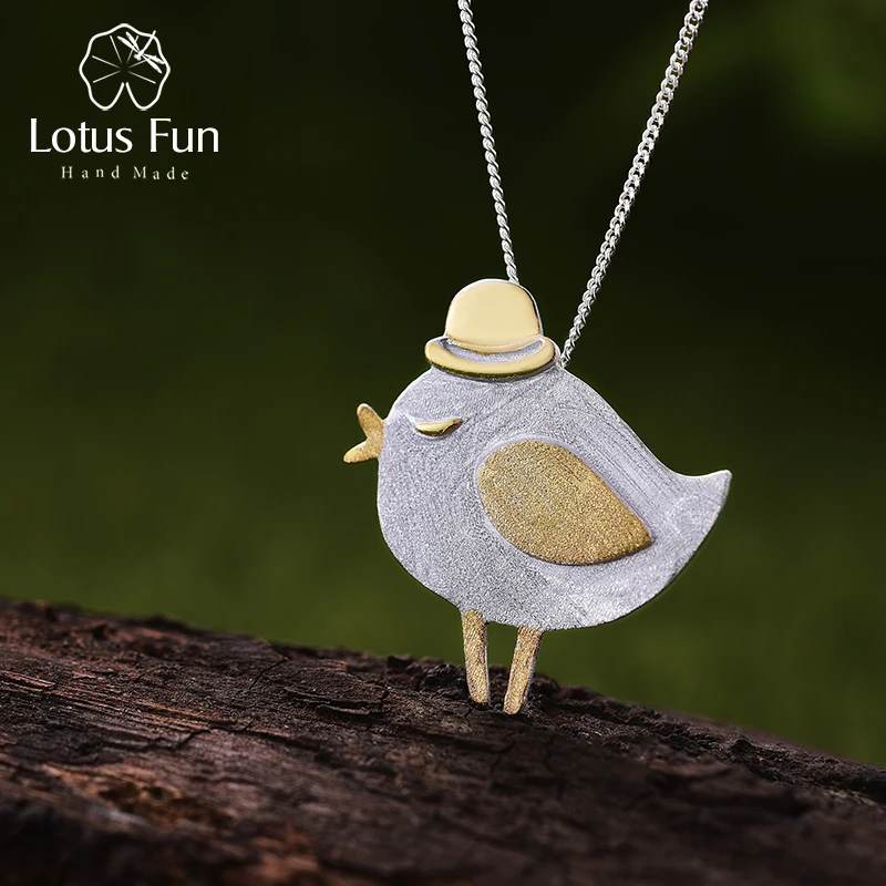 Lotus Fun реальные стерлингового серебра 925 природных ручной Fine Jewelry прекрасный Джентльмен Птица кулон без