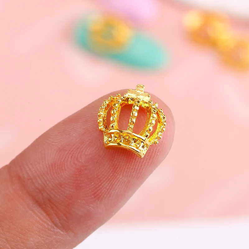 Голубые 10 шт Золотая Корона блестящие стразы на ногти шпильки дизайн ногтей золотые подвески 3D дизайн ногтей украшения