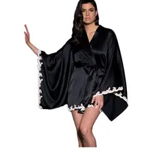 Новинка, постельная одежда для женщин, черное Шелковистое кимоно, женская комбинация, женское белье, сексуальное платье для сна, Albornoz Mujer Ducha