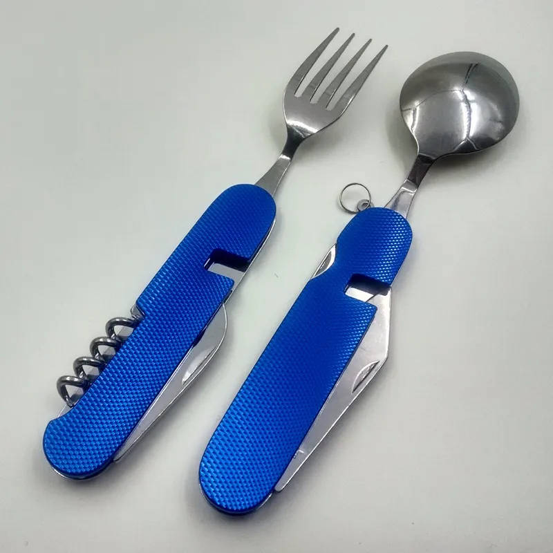 Outdoor Multi-Function Fork Knife Tableware Tools Stainless Steel Portable 4 in 1 Folding Fork Knife for Camping Picnic Travel