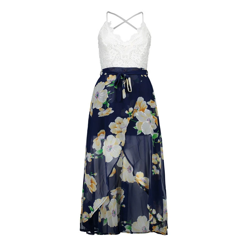 Maxi Kleid Sommerkleid Lang Aushöhlen Boho Sommer Strand Party Urlaub