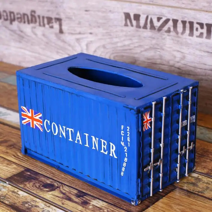 Ретро Креативный дизайн контейнера, железная коробка для салфеток, домашний автомобильный контейнер для салфеток, металлический бумажный чехол для полотенец, салфеток, домашний декор 04238 - Цвет: B blue