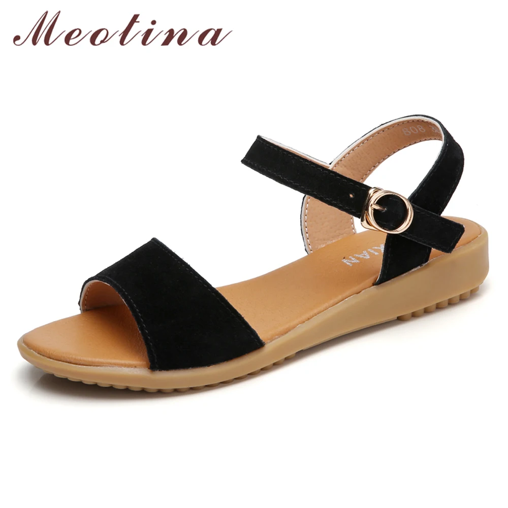 

Meotina Women Summer Sandals Shoes Buckle Flat with Casual Shoes Fashion Open Toe Female Sandals New Green Black Size 5-9