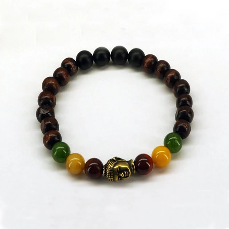 

SN0581 Buddha Rasta Bracelet Reggae Healing Men Wood Bead Buddha Bracelet