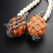 100% Handcrafted Natural Wood Pine Cone Pendant Bead Paved Zircons for Necklace for Women JAB269