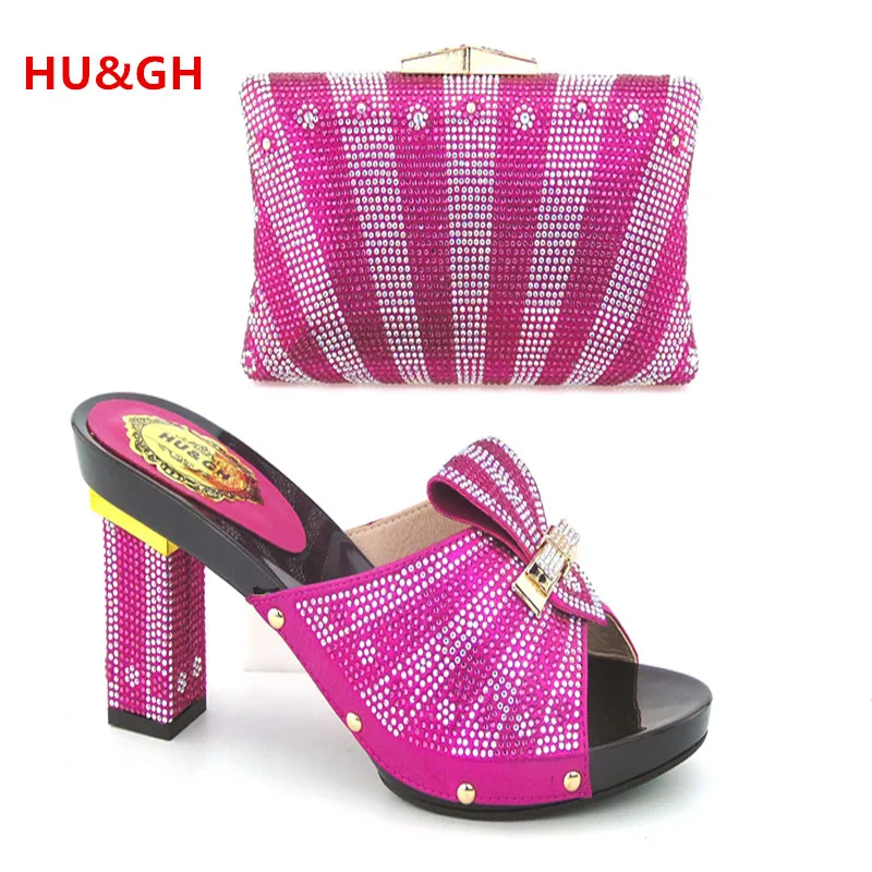 Hu Gh Stile Italiano Strass Fucsia Rosa Scarpe Di Colore