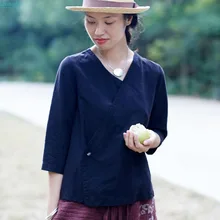 LinenAll Clothing women’s black jacket, original design linen top female chinese style outerwear female spring and autumn muyi
