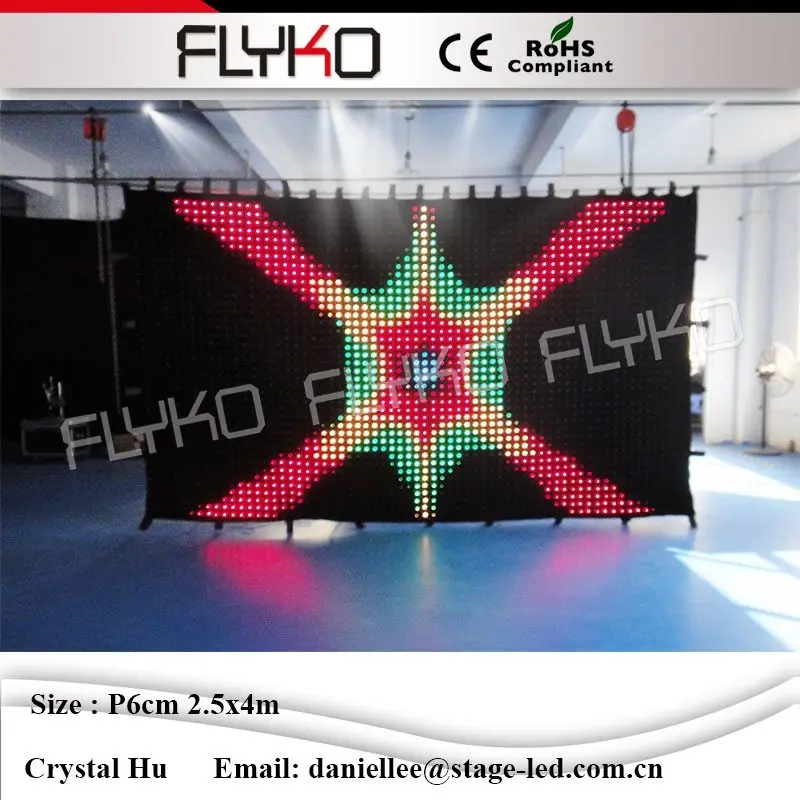 

PC Control LED Vision Curtain LED Vision Cloth LED Video Curtain For Concert , DJ Booth P60mm 2.5x4m Backdrops wall
