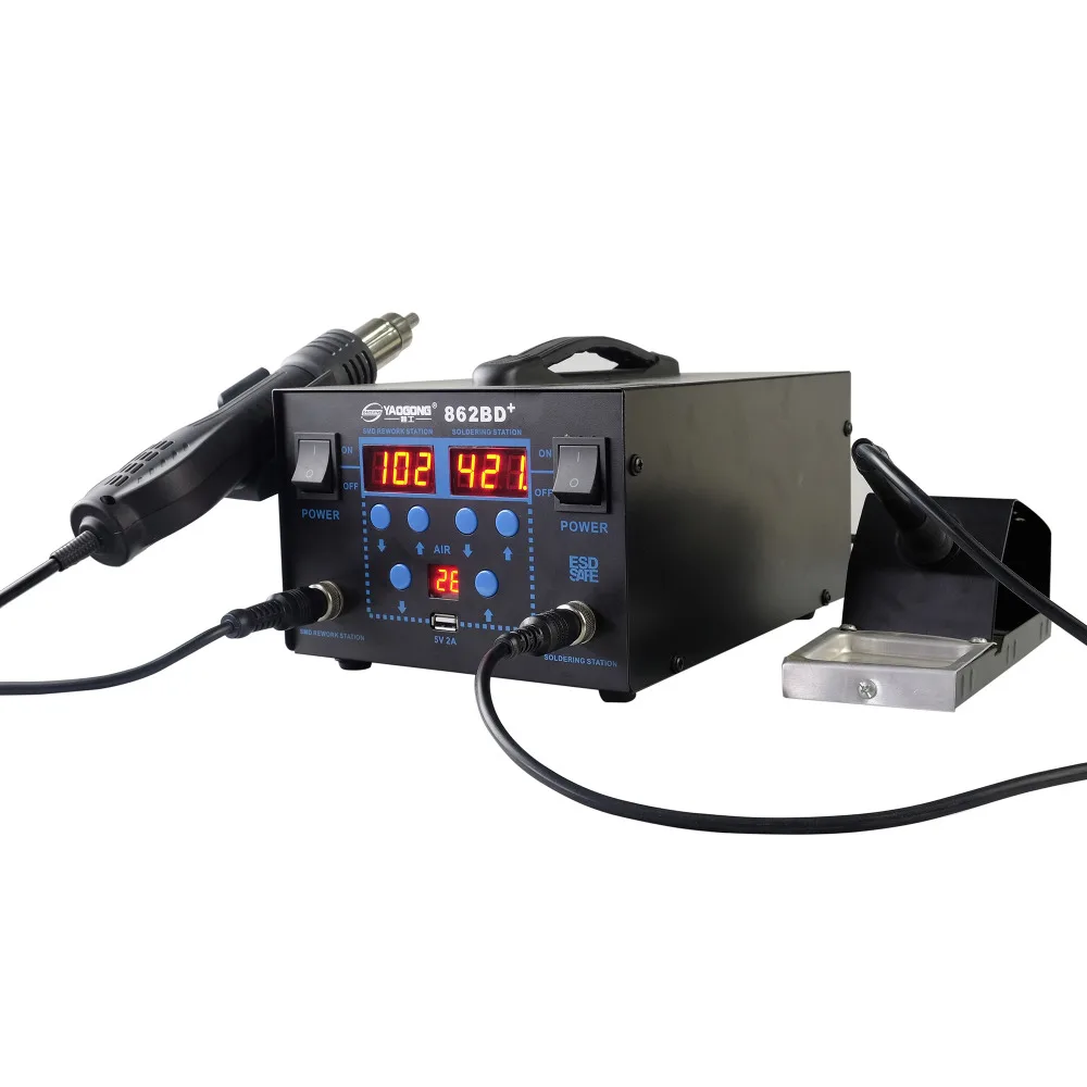 YAOGONG New 862BD+ 2 In 1 Hot Air SMD digital variable Soldering Rework Station kit for phone computer pcb repair YAOGONG New 862BD+ 2 In 1 Hot Air SMD digital variable Soldering Rework Station kit for phone computer pcb repair