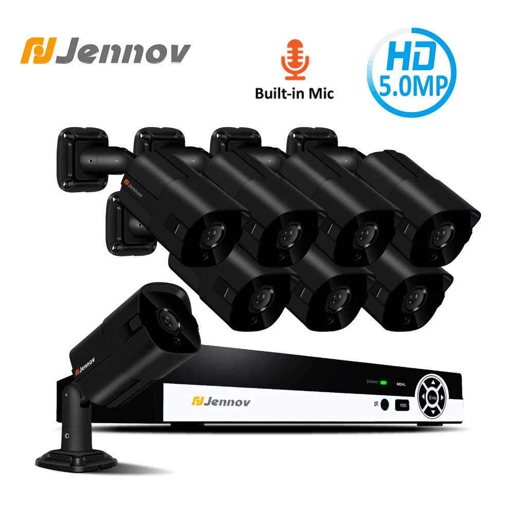 

Jennov 5MP H.265 CCTV Set Security Camera System IP Cam Kit Video Surveillance POE Audio Record System P2P NVR Kit Email Alerts