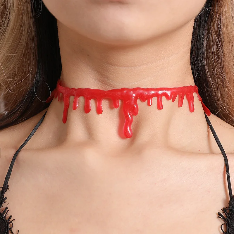 

New Punk Party Necklace Halloween Deathrock Charm Dress Ball Blood Red Stitch Choker For woman