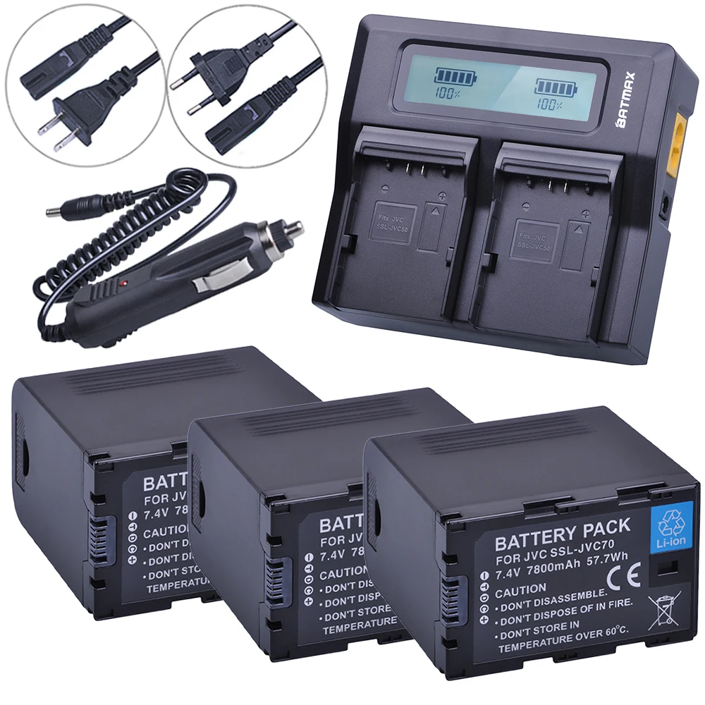 3Pcs SSL JVC70 SSL-JVC70 JVC50 Battery with USB Output + LCD Rapid Dual Charger for JVC GY-HM600, GY-HM650, GY-HMQ10, GY-LS300 3Pcs SSL JVC70 SSL-JVC70 JVC50 Battery with USB Output + LCD Rapid Dual Charger for JVC GY-HM600, GY-HM650, GY-HMQ10, GY-LS300