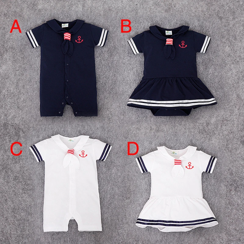

Summer Newborn Baby Girl dress Rompers Navy Sailor Uniforms Short Sleeve One-pieces Jumpsuit Infant Baby Boy Clothing