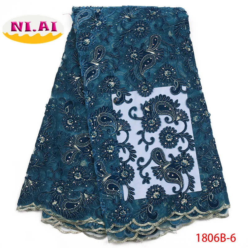 

Nigerian Lace Fabric 2019 High Quality Lace Blue African Tulle Lace Fabric Mint Green Fabric Lace Flowers For Wedding NA1806B-1