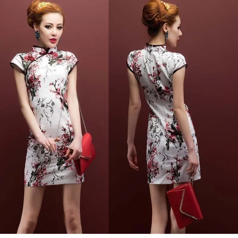 SHENG COCO растягивающиеся короткие платья высокого качества из льна и хлопка Cheongsam 4XL 5XL Печать Тонкий и светильник ChiPao китайский Шанхай