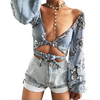 

Women Tops Hot Sale Polyester Broadcloth Full Plus Size New Women Shirts 2018 Hot Bohemian Printed V Collar Sexy Shirt Female