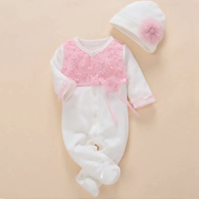 Newborn Baby Clothes Romper Unisex Set With Hat Baby Girl Rompers Autumn Fashion Cotton Baby Clothing 1 year Baby Birthday Gift - Цвет: White