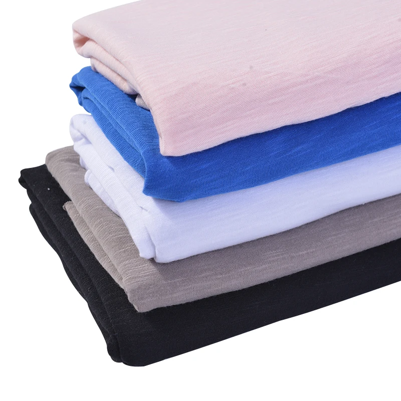 

Xintianji Soft 32s slub jersey fabric polyester for sewing Summer t shirt thin breathable 50*190cm/piece A0230