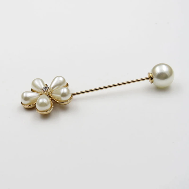 New Brand Enamel Camellia Collar Stick Pin Brooch Lady Pearl End Lapel