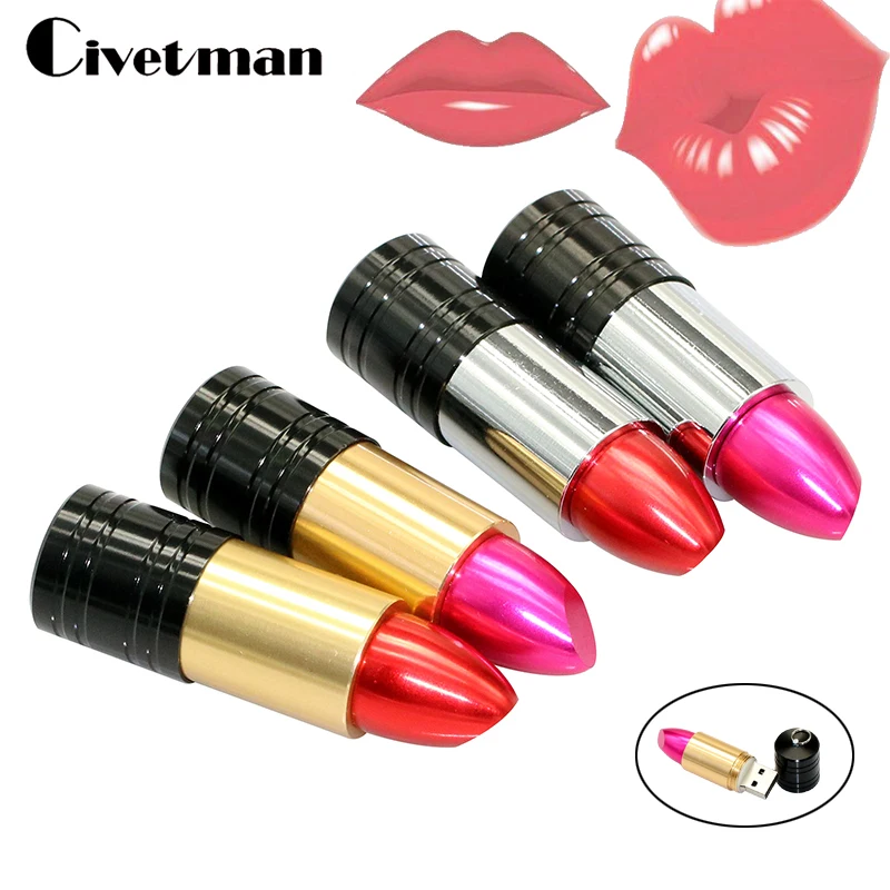 Pen Drive Beautiful Lipstick Red/Rose Pink USB Flash Drive 64GB 32GB 16GB 8GB Metal Lipstick USB 2.0 Flash Memory Stick Pendrive