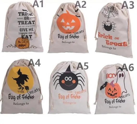 Хлопковый холщовый мешок для Хэллоуина для подарка Сумки Детская сумка для конфет в подарок вечерние ободок с хэллоуинской тематикой лакомство или трюк Сумки на шнурке - Цвет: Многоцветный