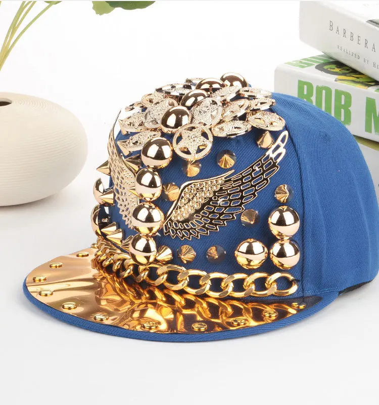 Панк стиль хип хоп взрослых унисекс бейсбольная шляпка с заклепками крыла модная бейсболка регулируемые кепки s Высокое качество - Цвет: blue